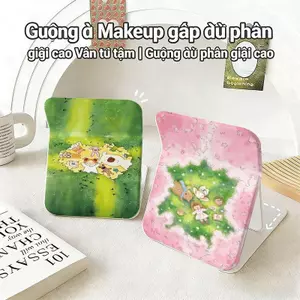 Gương trang điểm gấp họa tiết hoạt hình dễ thương, kiểu đứng tiện dụng trên bàn