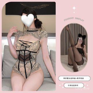 Phong Cách Mới Hoa Hồng Nguyên Chất Desire Ren Khâu Cực Phải Vai Jumpsuit Nữ Pháp Đồng Phục Tán Tỉnh Quần Lót