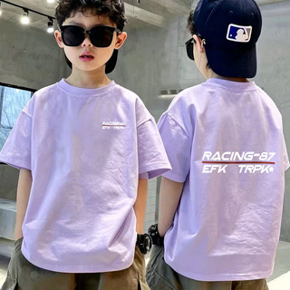 Áo thun bé trai ngắn tay in chữ RACING-87, chất liệu cotton mềm thoáng khí, thời trang cho bé đi học đi chơi