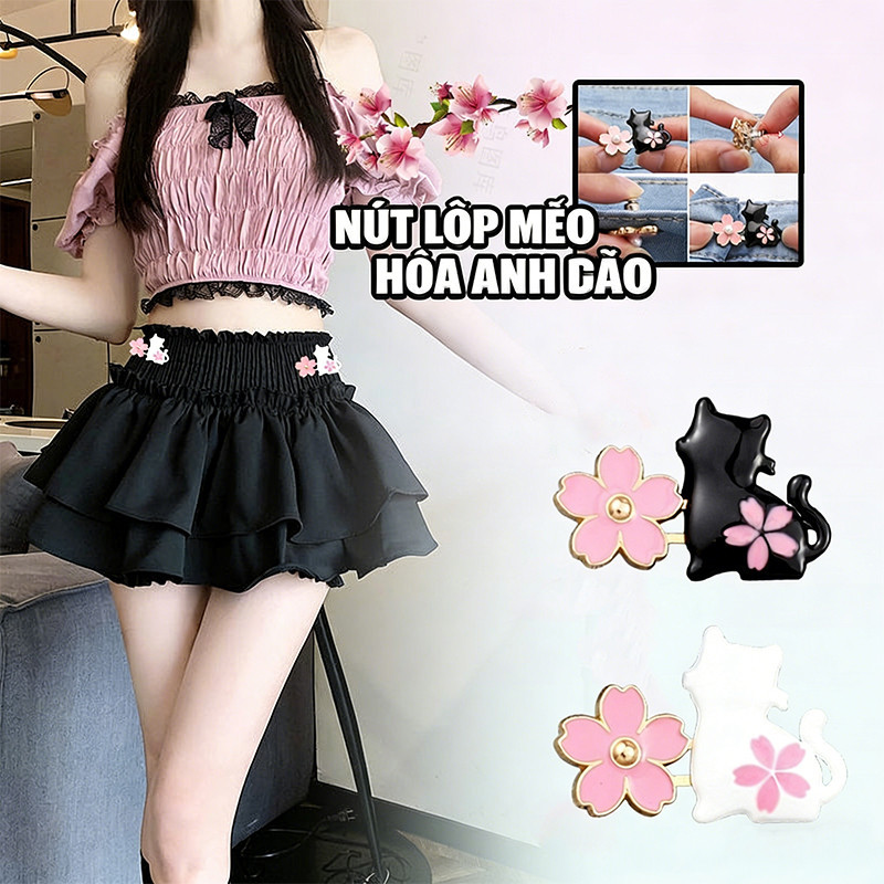 2 Cái/bộ Mèo Và Sakura Thắt Lưng Liền Mạch Holeless Quần Jean Dây Thắt Lưng Nút Điều Chỉnh