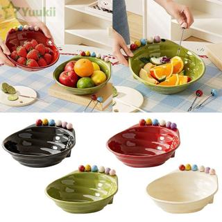 Bát trái cây YUUKII có nĩa, Đĩa phục vụ trái cây bằng nhựa ABS nhiều màu, Đồ dùng nhà bếp chất lượng cao Đĩa ăn nhẹ dung tích lớn Phục vụ trái cây