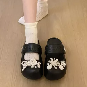 Đế Dày Rỗng Ballet Lỗ Giày Nữ Mùa Hè Mặc Ngoài 2026 Phong Cách Mới Nơ Đẹp Mary Jane Baotou Nửa Dép