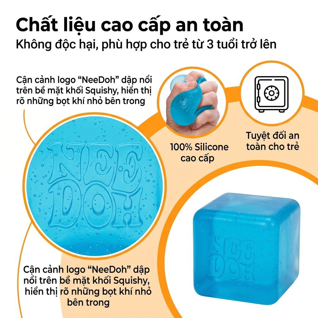 NeeDoh Nice Cube, đồ chơi bóp an toàn cao cấp, không độc hại, trẻ em 3 tuổi+, quà tặng ý nghĩa