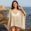 MAPLEPOET-Áo Poncho dệt kim dành cho nữ Màu trơn lệch một vai dáng rộng vừa vặn Khăn choàng che mặt