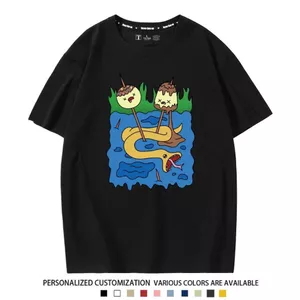Thời Gian Phiêu Lưu PB Bong Bóng Công Chúa Hàng Hóa Tay Ngắn Phiêu Lưu Thời Gian Áo Thun Cổ Tròn Cotton Nguyên Chất Hoạt Hình Hai Chiều Đau Quần Áo