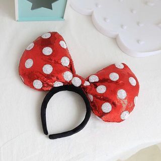 Minnie Super Sweet Big Bow Headband Hàn Quốc Influencer Ảnh Dễ Thương Disney Mickey Polka Dot Sequin Headband