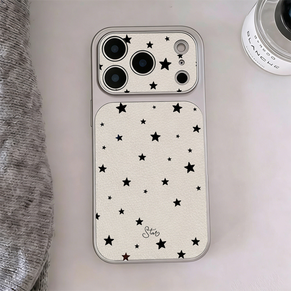 Vỏ lưng iPhone 17/16/15/14 Pro Max chấm ngôi sao đen phong cách tối giản nữ