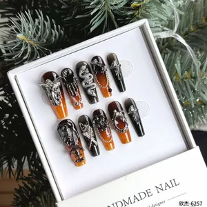 Dài T Caramel Đen Mantra Mùa Đông Trắng Độc Đoán Niche Ánh Sáng Sang Trọng Có Thể Tháo Rời Nguyên Chất Handmade Móng Tay Đeo Móng Tay