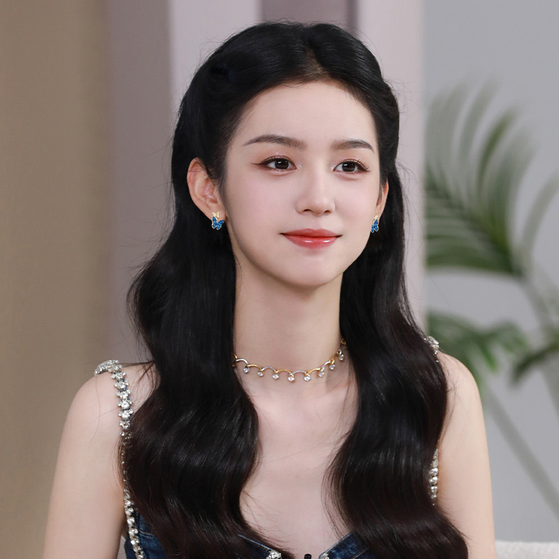 Bông tai nữ đôi màu xanh khí chất thời trang đính kim cương đơn giản và tinh tế