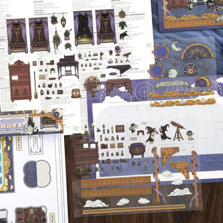 ENWEI 4 Cái [Kitten Magic House Series] Puppy Artist Piano Kính Thiên Văn Phong Cảnh Vintage Dán Nhật Ký Thêu Sò