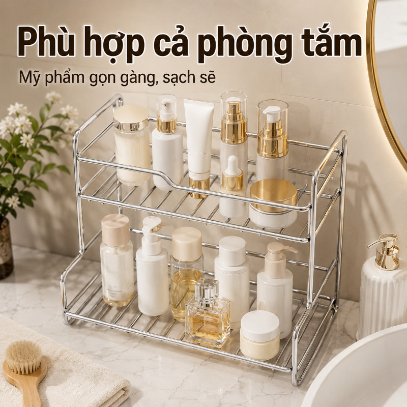 Kệ Để Đồ Đa Năng 2 Tầng Bằng Inox - Đựng Gia Vị & Dụng Cụ Bếp, Thiết Kế Thoáng, Dễ Lau Chùi, Giúp Gian Bếp Ngăn Nắp