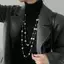 Tweeduj Áo len ngọc trai mô phỏng hai lớp thanh lịch Nelace dành cho nữ Cổ áo nữ Dây chuyền dài Nelace VN