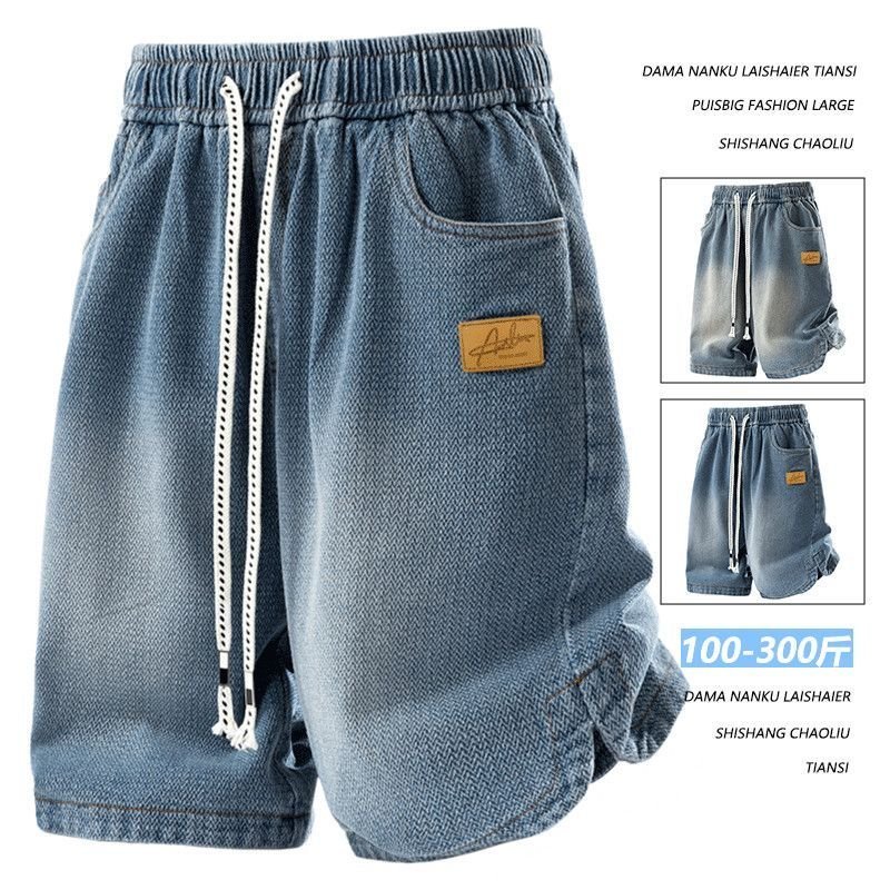 Quần short denim họa tiết bầu trời đầy sao nhẹ mùa hè dành cho nam, vừa vặn dáng rộng, quần short thể thao thông thường kiểu Mỹ EY4F