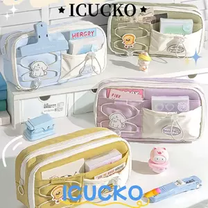 ICUCKO Bút Chì, Thiết Kế Dây Rút Túi Đựng Bút Nhiều Lớp, Phim Hoạt Hình Dễ Thương Dung Tích Lớn Chống Bụi Bẩn Hộp Đựng Quà Tặng