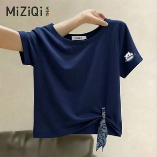 【MIZIQI】áo kiểu nữ Áo thun ngắn tay viền khăn cho nữ, áo thun giảm béo cho nữ
