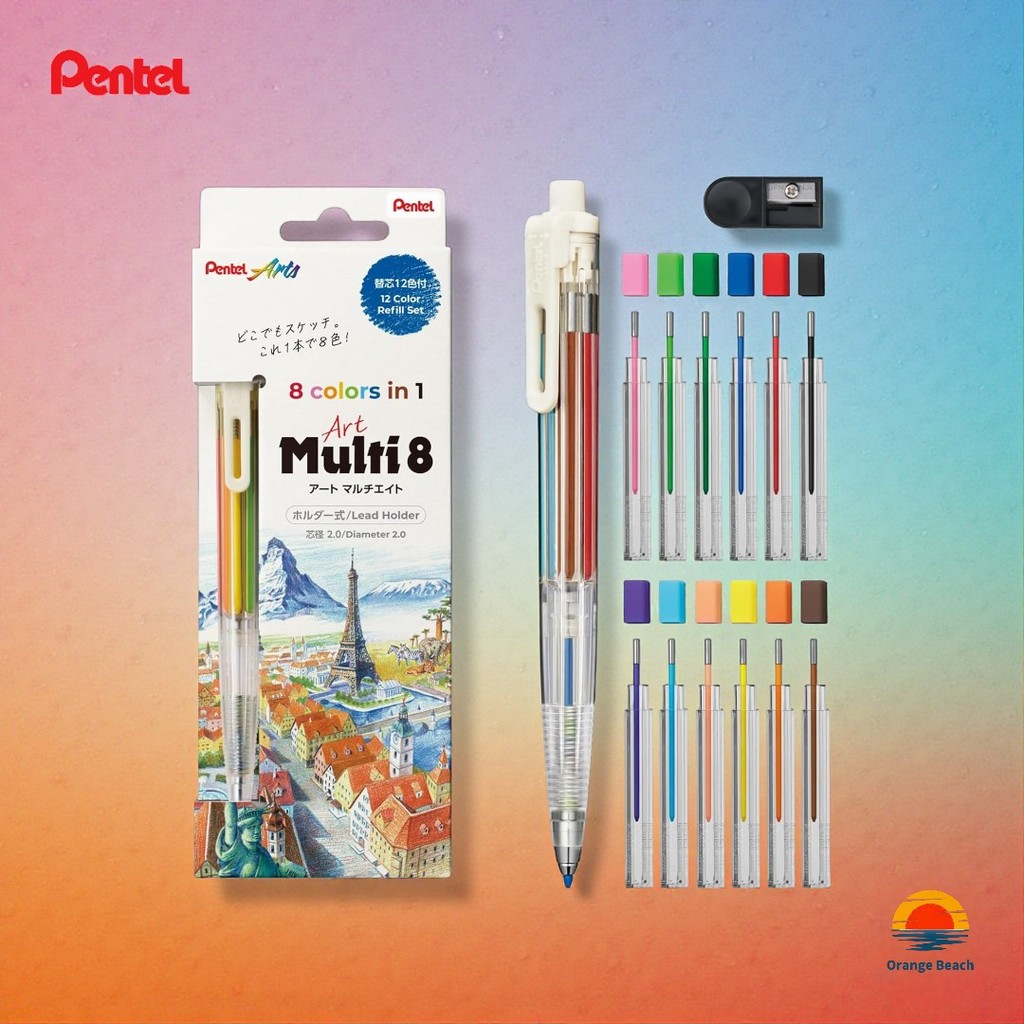 Pentel Art Multi 8 XPH804/But Holder 8 Mau 2mm/Than Don hoac Bo Set 12 Loi Mau/Nhat Ban