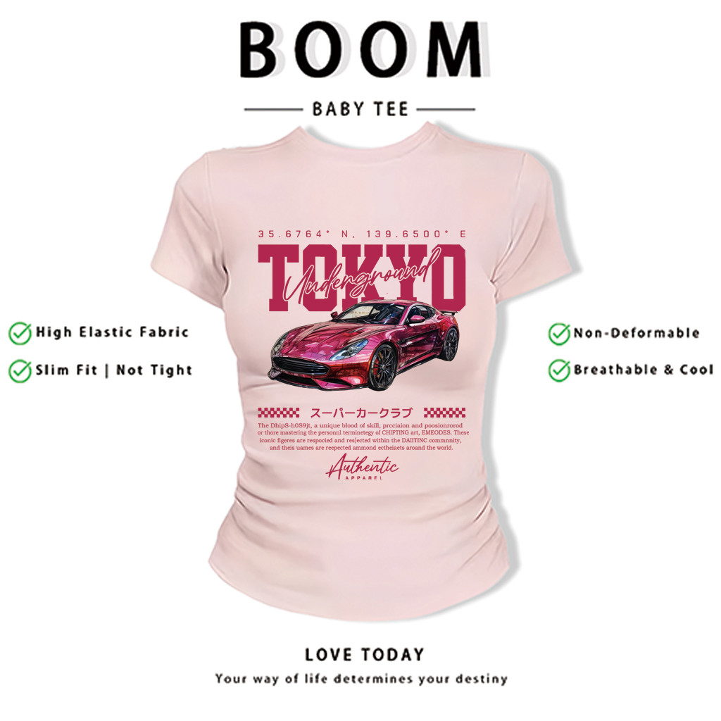 BOOM Áo Baby Tee Nữ Cotton Ôm Body-Áo Thun Ngắn Tay Y2K In Hình PhongCách Mùa Hè, Cổ Tròn Hàng Đầucách hàn quốc phong&39