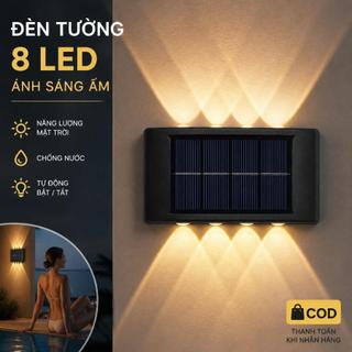 Đèn Tường LED Năng Lượng Mặt Trời, 8 Bóng Siêu Sáng, Chống Nước IP65, Tự Sáng Ban đêm