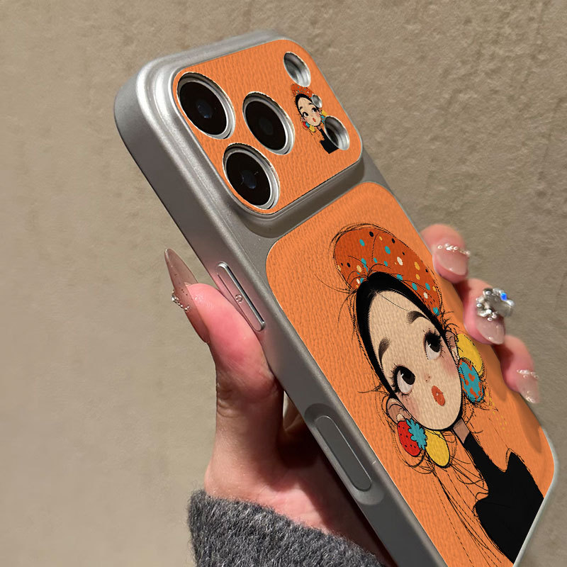 Ốp lưng iPhone họa tiết da mạ họa tiết cô gái iPhone 17 16 15 14 13 12 11 Pro Max Plus Max