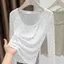 Phong cách Hàn Quốc cổ tròn chấm bi dài tay Slim-fit Giảm tuổi Slimer Nhìn mỏng hơn Áo sơ mi đáy mỏng hàng đầu