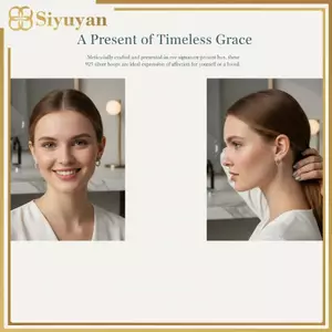 Bông tai vòng bạc Siyuyan Simple 925 dành cho nữ Thiết kế thanh lịch Lý tưởng để sử dụng hàng ngày VN