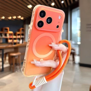 Ốp điện thoại từ tính gradient da dây tay cho iPhone 17 Pro Max 13 14 15 16 pro max Bao gồm tất cả bảo vệ ống kính máy ảnh vỏ mềm vỏ điện thoại vỏ bảo vệ