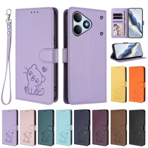 Vỏ Mèo Dễ Thương Cho Realme Note 80 Ốp Lưng Realme Note 60 60X 50 70 70T 16 Pro + Ốp Lưng Dây Đeo Cổ Tay Ví Da Flip Phone Cover