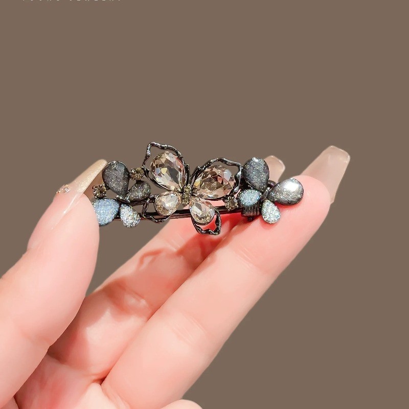MAUROPOLI Tinh Tế Cá Tính Thủy Tinh Kim Cương Giả Bướm Kẹp Tóc Nữ Phong Cách Mới Bên Nổ Kẹp Cao Cấp Cảm Giác Phù Hợp Với Tóc Gãy Mỏ Vịt Kẹp