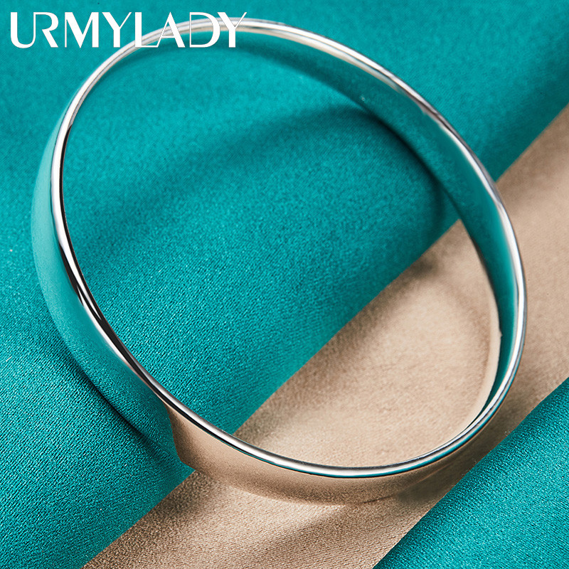 URMYLADY Bạc 925 10mm Mịn Phẳng Vòng Lắc Tay Vòng Tay Nữ Cưới Đính Hôn Thời Trang Quyến Rũ Trang Sức