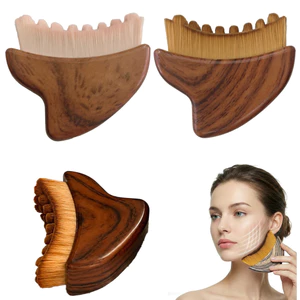 Bàn chải bạch huyết mặt Bàn chải đường viền bằng gỗ tự nhiên Dụng cụ trang điểm & Massage mặt chuyên nghiệp