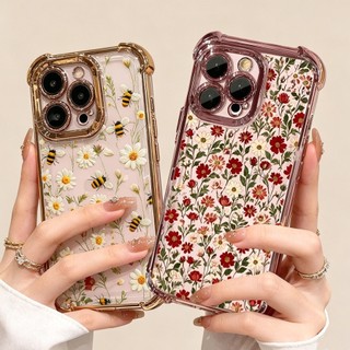Ốp Lưng Cho Huawei Honor 600 400 Pro Lite X6D X7D X9D X8C X8B X8D X8A X7A X6C X9B X6A X9A X5B X5C P30 Pro Lite Vỏ Điện Thoại Mạ Hoạt Hình Hoa Cúc Góc Bảo Vệ Không Khí