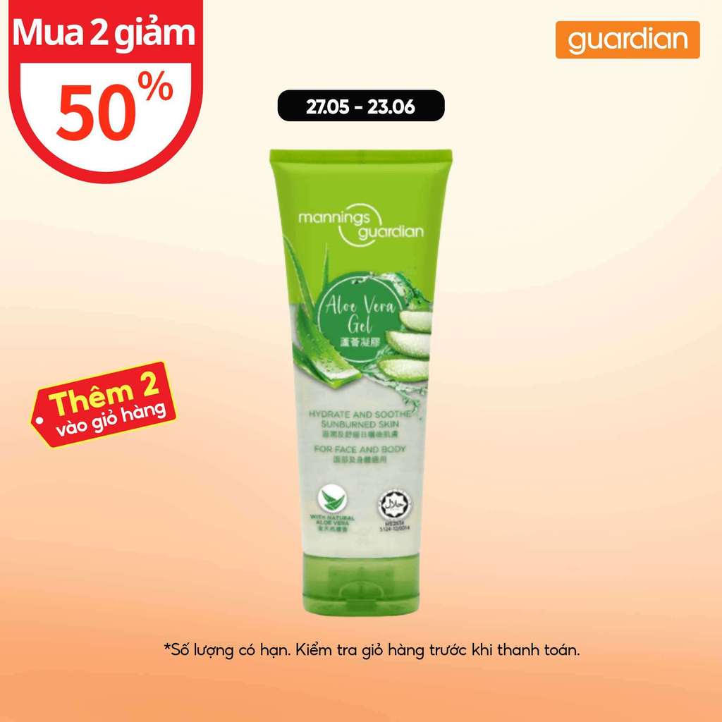 Gel Dưỡng Ẩm Mannings Guardian Aloe Vera Gel Chiết Xuất Lô Hội / Nha Đam 250ml