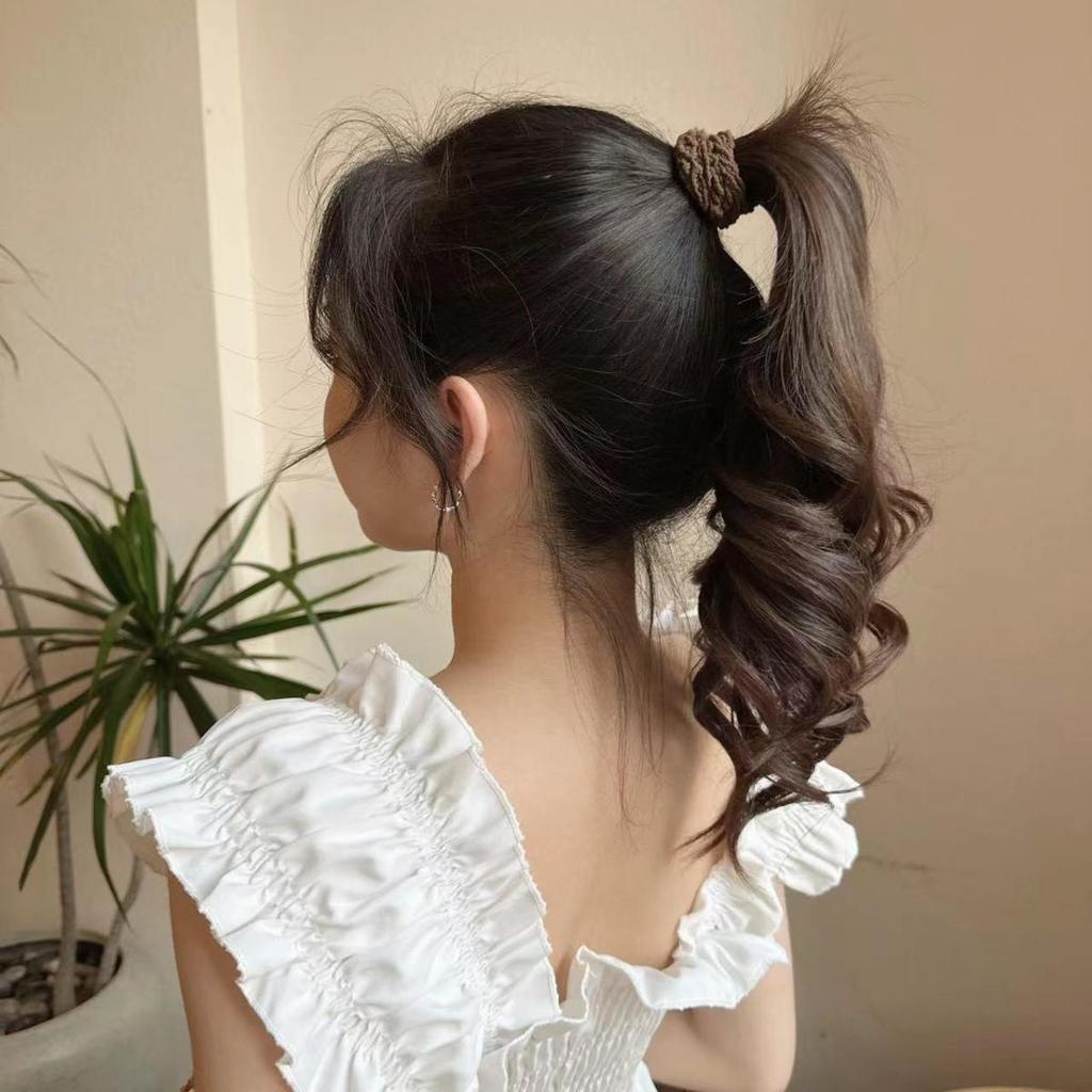 Dày Bắp Rang Khăn Nhẫn Màu Cà Phê Liền Mạch Tóc Độ Đàn Hồi Cao Đuôi Ngựa Dây Cao Su Liền Mạch Phụ Kiện Tóc 6.5 BCPF