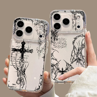 Dark Gothic Cross Mark Angel Cover Cho OPPO A6 A5 A3 Pro A6X A3X A5X 5G Reno 11F 12F 13F 8T 7Z 8Z 5G Vỏ TPU Bảo Vệ Ống Kính Hoa Văn Chống Sốc Mềm Thoáng Mát Trong Suốt