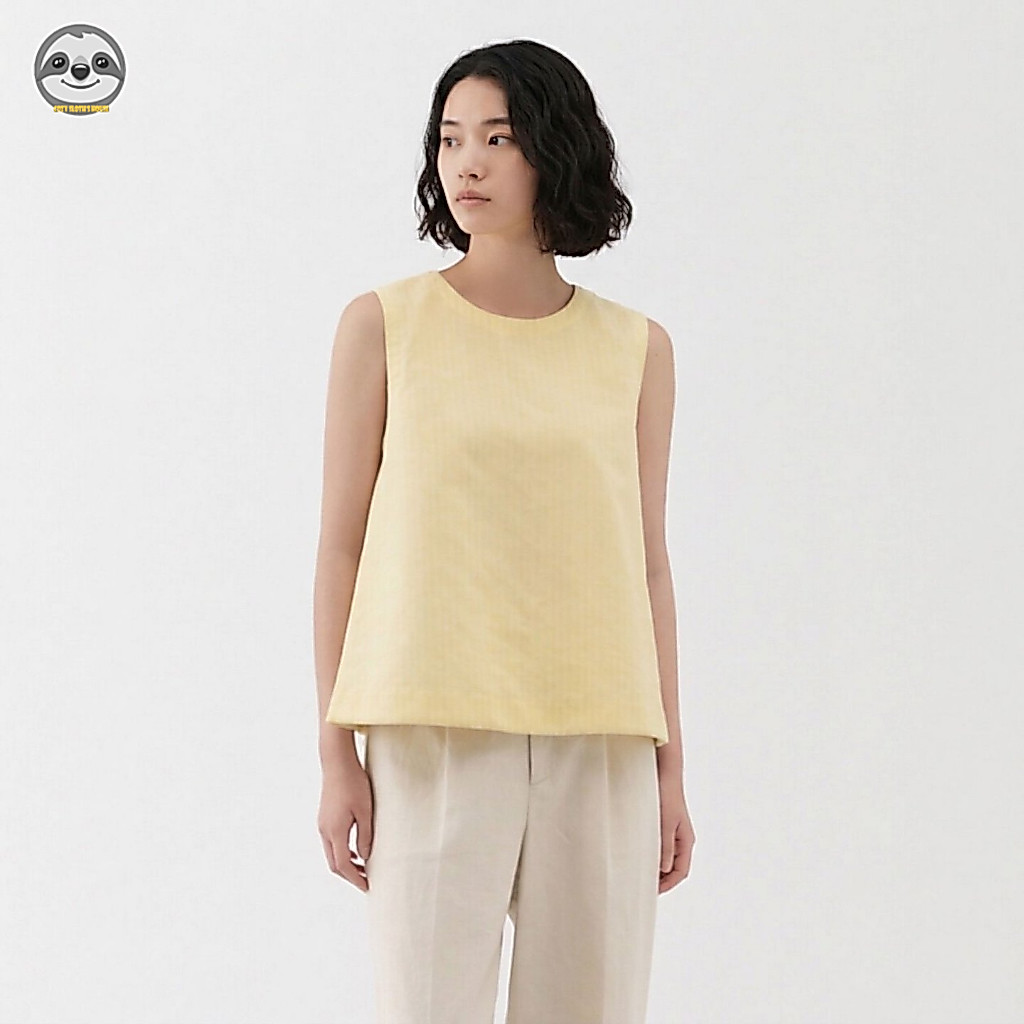 Phong cách Nhật Bản Phong cách Muji / Áo không tay cotton gai dầu cao cấp dành cho nữ / Áo sơ mi ngắn tay dáng rộng mát mẻ mùa hè / Vải lanh cotton cao cấp