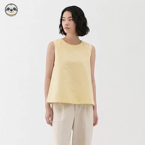 Phong cách Nhật Bản Phong cách Muji / Áo không tay cotton gai dầu cao cấp dành cho nữ / Áo sơ mi ngắn tay dáng rộng mát mẻ mùa hè / Vải lanh cotton cao cấp