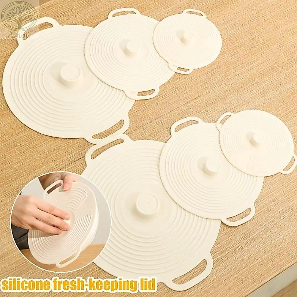 Nắp nồi silicon AMLU, Chống bụi có tay cầm Nắp bát, Vỏ dầu có thể tái sử dụng chống tràn di động cho tủ lạnh lò vi sóng