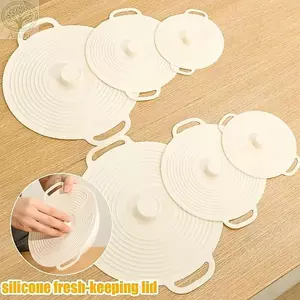 Nắp nồi silicon AMLU, Chống bụi có tay cầm Nắp bát, Vỏ dầu có thể tái sử dụng chống tràn di động cho tủ lạnh lò vi sóng