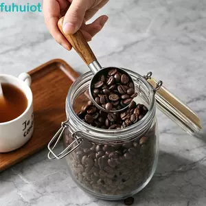 Muỗng Đo Cà Phê FUHUIOT, Muỗng Cà Phê Tay Cầm Bằng Gỗ Thoải Mái 30ML, Cửa Hàng Uống Cà Phê Cổ Điển Bằng Thép Không Gỉ Đa Năng