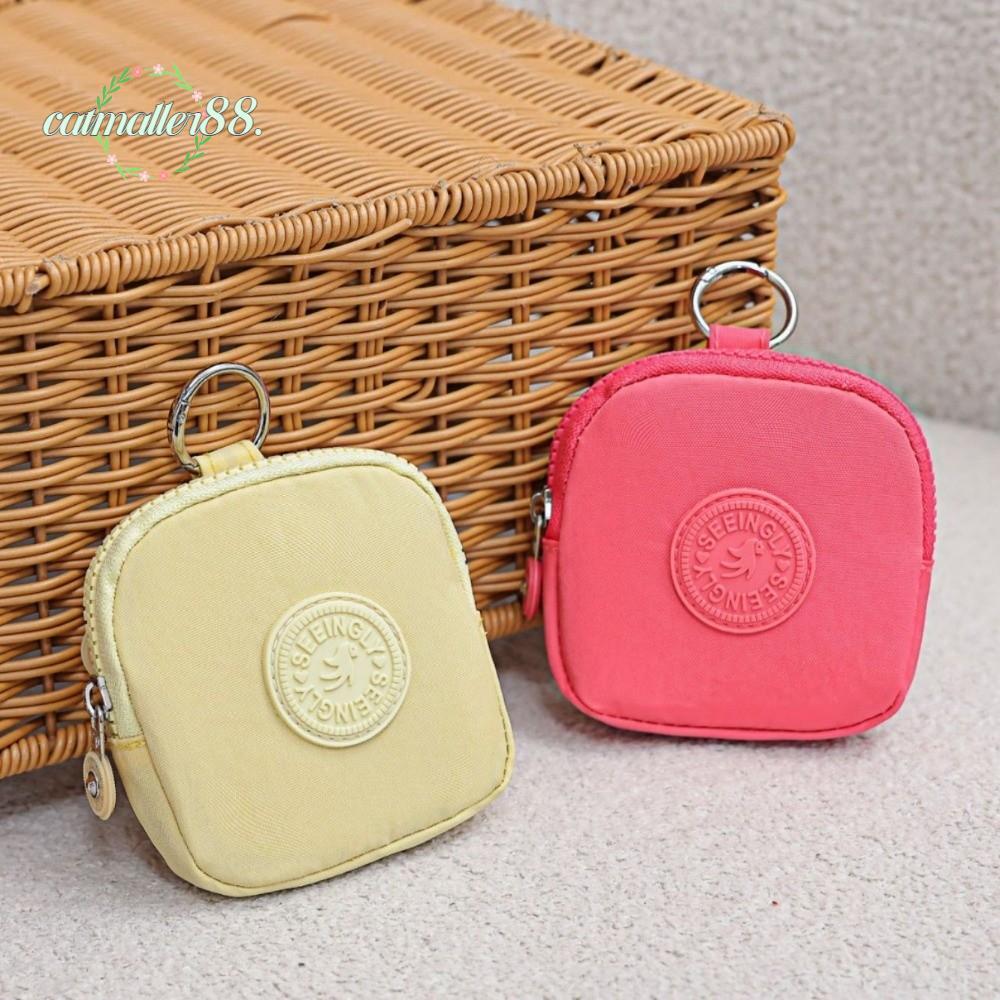 Ví nữ CATMALLER88, Ví đựng tiền xu chống nước bằng Nylon, Màu trơn di động có móc khóa Túi đựng điện thoại di động dành cho nữ