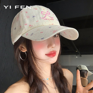 YIFEN Phong Cách Hàn Quốc Hoa Nơ Thêu Mũ Bóng Chày Nữ Xuân Hè Ngọt Ngào Thể Hiện Mặt Nhỏ Rộng Viền