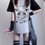 Phong cách mới Châu Á Mèo con in hình Raglan tay ngắn hai chiều Anime dáng rộng cổ tròn