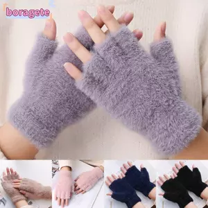 BORAGETE Sang Trọng Dệt Kim Quà Tặng Màu Trơn Co Giãn Co Giãn Găng Tay Không Ngón