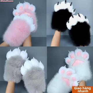 GILDEDHOMIN 1 Găng Tay Cosplay Mèo, Găng Tay Móng Vuốt Mèo Hoạt Hình Làm Dày, Sang Trọng Squeaking Động Vật Cosplay Găng Tay Đạo Cụ