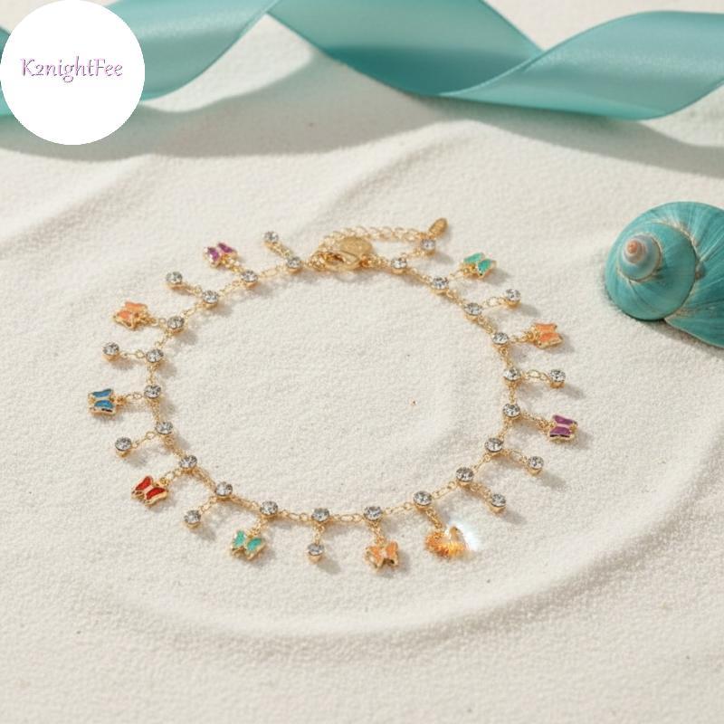 K2nightFee Thời Trang Bướm Màu Treo Kim Cương Mắt Cá Chân Dây Xích Dành Cho Nữ Bé Gái Lấp Lánh Kim Cương Giả Vòng Chân Hoàn Hảo Cho Mùa Hè Bãi Biển Quà Tặng VN