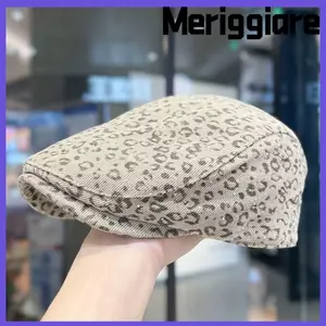 Mũ lưỡi trai MERIGGIARE, Trang trí kim cương giả Mũ nồi cổ điển in họa tiết da báo, Mũ nồi cổ điển cổ điển thời trang nữ