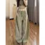 Mỹ Kaki Thiết kế ngực Machete Jeans Nữ Phong cách mới thon gọn hơn Nhìn eo cao dáng rộng ống rộng quần thẳng