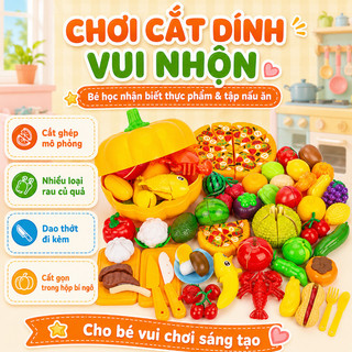 Bộ đồ chơi cắt rau củ quả – Hộp bí ngô đựng, nhiều món vui nhộn – Nhựa an toàn, màu sắc bắt mắt – Rèn kỹ năng tay mắt