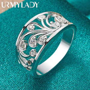 URMYLADY Bạc 925 Hoa Rỗng AAA Zircon Charm 7-10 # Nhẫn Nữ Cưới Đính Hôn Trang Sức Thời Trang