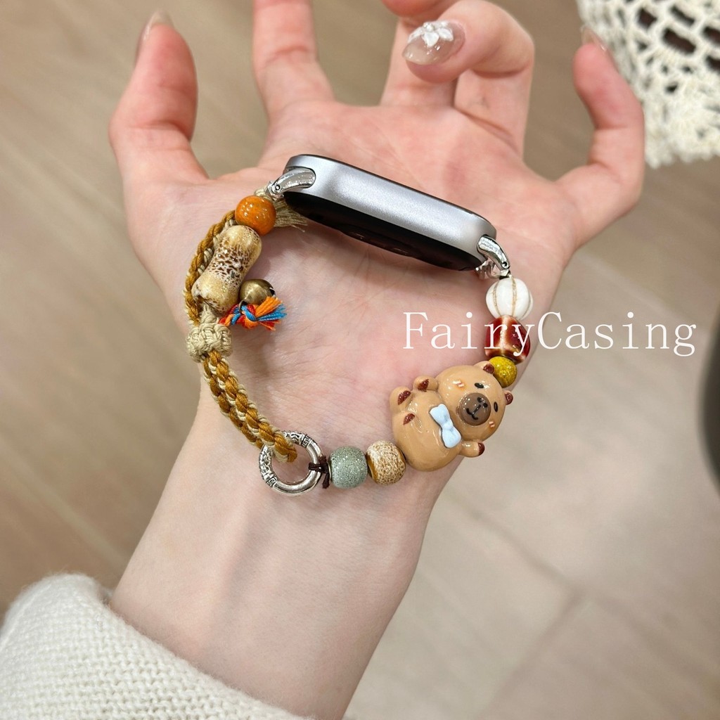 Dễ Thương Gấu Nhỏ Hạt Dệt Dây Đeo Cho Xiaomi Mi Band 10 9 8 7 6 5 4 3 NFC Vòng Tay Cho Redmi Watch 6 5 4 Dây Đeo Tay